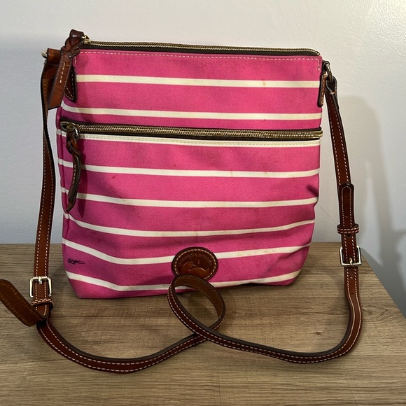 Dooney & Bourke Handbags - Dooney and Bourke, pink white striped canvas bag Crossbody
